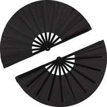 Load image into Gallery viewer, 2 Pieces Large Folding Fan Nylon Cloth Handheld Folding Fan Chinese Kung Fu Tai Chi Fan Black Decoration Fold Hand Fan For Par